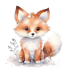 Fototapeta premium Watercolor Christmas cute fox isolated on white background.