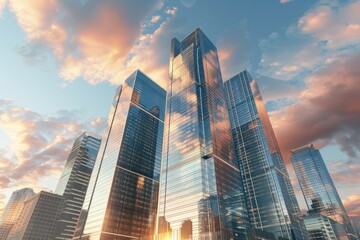 Fototapeta premium Urban cityscape with modern skyscrapers. Perfect for architectural and city-themed projects