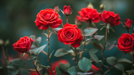 Obraz premium Red roses in full bloom