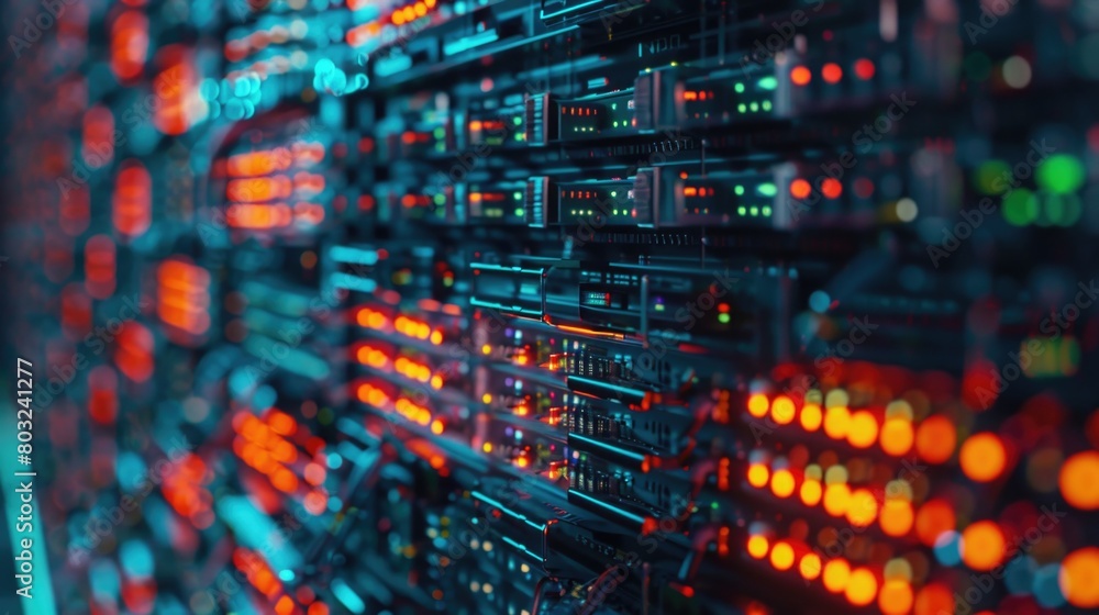 Poster A group of servers in a server room, suitable for technology concepts