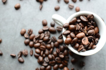 coffee beans on a wooden grey background