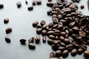 coffee beans on a wooden grey background