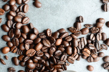 coffee beans on a wooden grey background