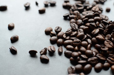 coffee beans on a wooden grey background