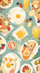 An illustration of a table full of breakfast food
