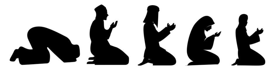 Shadows of men and women in prayer. icons of men and women in prayer.