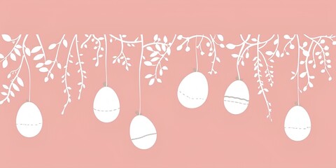 Easter eggs hanging on vines, white outline with a pink background, in a simple vector style.
Easter egg festival