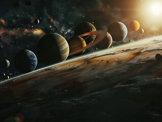 Real photo of planets in space with spectacular galactic background