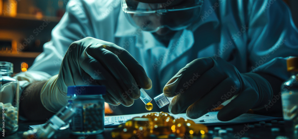 Aufkleber A man in a lab coat performing experiments. Suitable for science and research concepts