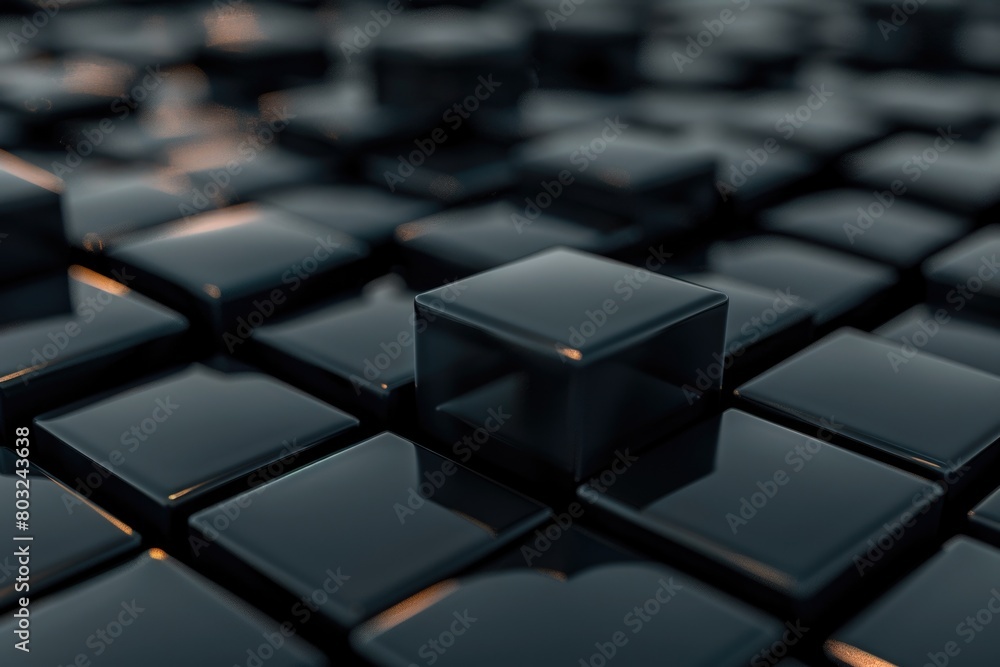 Aufkleber A bunch of black cubes stacked on top of each other. Suitable for business and abstract concepts