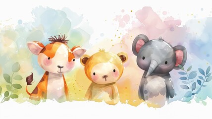 watercolor picture of cute animals for wallpaper, generated by AI