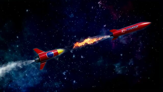 Dynamic illustration capturing two rocket soaring through the vastness of outer space