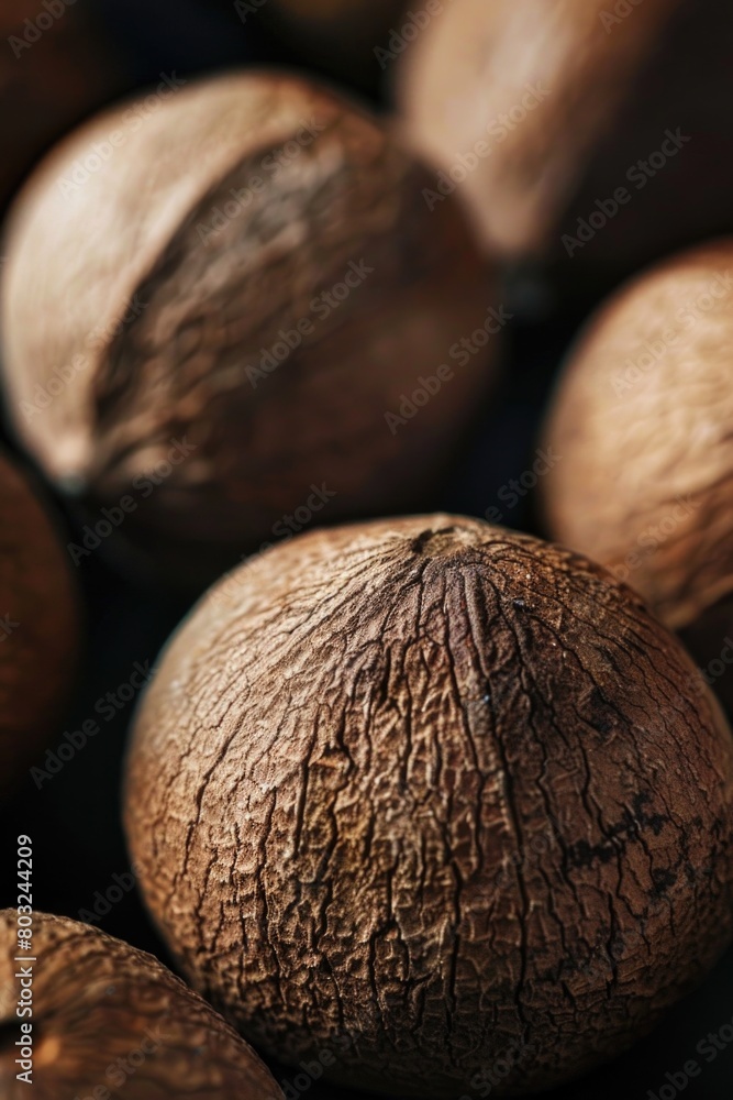Poster A bunch of nuts sitting on top of a table. Suitable for food and nutrition concepts