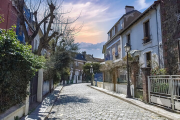 Paris, picturesque neighborhood of the Campagne in Paris, in the 20e arrondissement, in spring 
 - obrazy, fototapety, plakaty