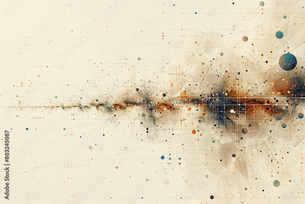 Poster beige and orange abstract digital art with complex geometric shapes and subtle textures
