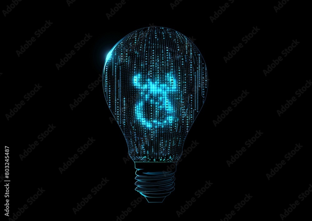 Poster abstract blue light bulb on digital background in the style of data technology and innovation concep