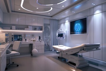 A hospital room with a bed and television. Suitable for medical concepts