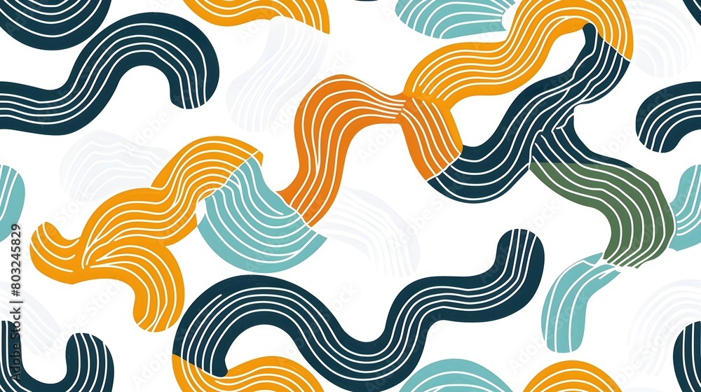 Poster seamless abstract pattern with minimalist curving lines and flowing organic shapes in bold colors