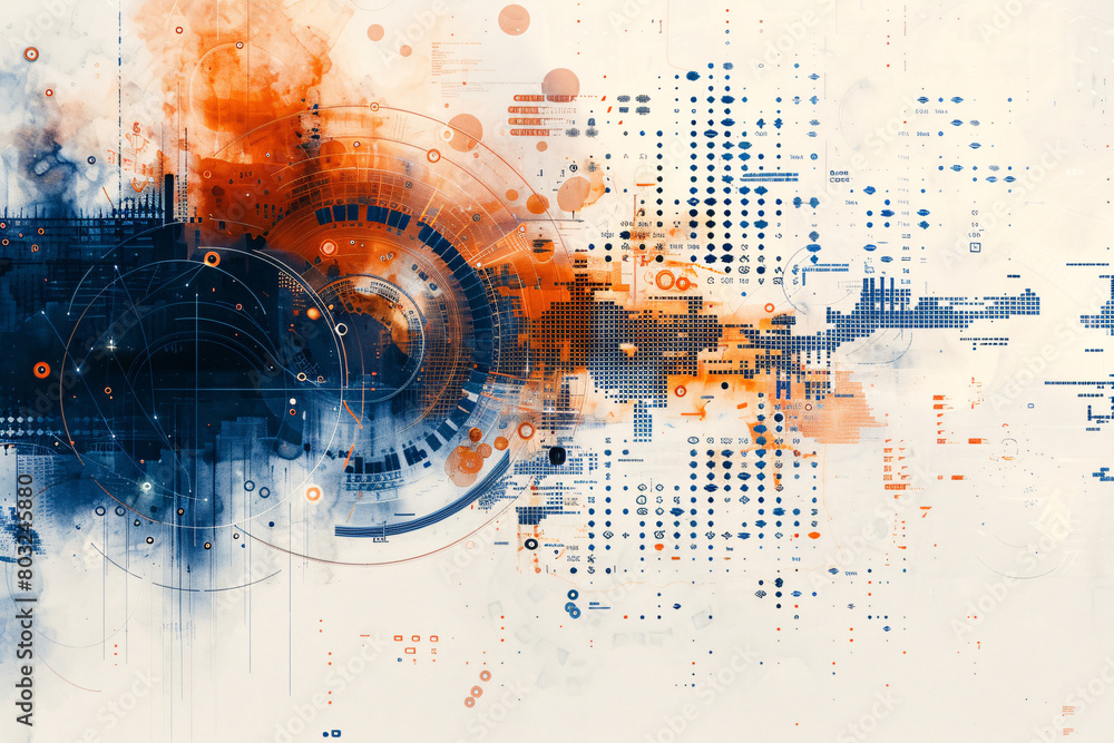 Aufkleber fiery digital art depicting dynamic data flow and circuitry in warm tones