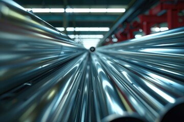 Rows of metal pipes in a factory, suitable for industrial concepts