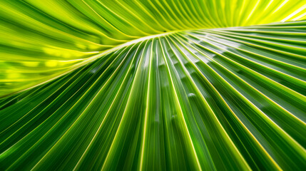 Obraz premium Stunning macro shot of a green palm leaf with a focus on the lines radiating from the central vein