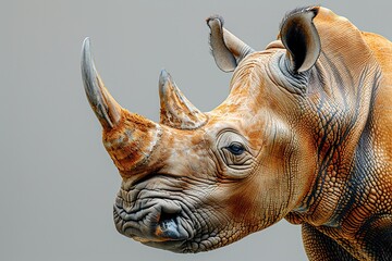 close-up portrait of a majestic and proud rhinoceros2/3 profile, award-winning National Geographic...