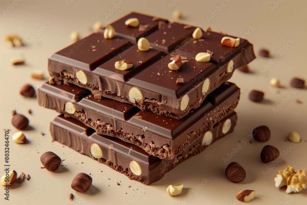 Poster a stack of chocolate bars on a table. perfect for food and dessert concepts