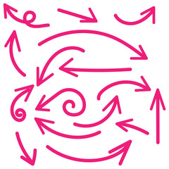 Hand drawn trendy doodles arrow set. Cute comics style arrows collection. Vector illustration