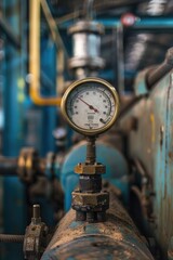 Close up of a gauge on a pipe, ideal for industrial concepts