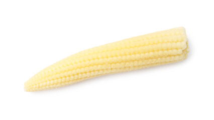 Tasty fresh yellow baby corn isolated on white, top view