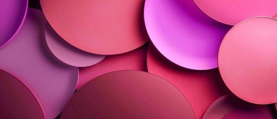 Abstract pink circular paper cut overlapping paper circles texture background banner panorama for webdesign or business.