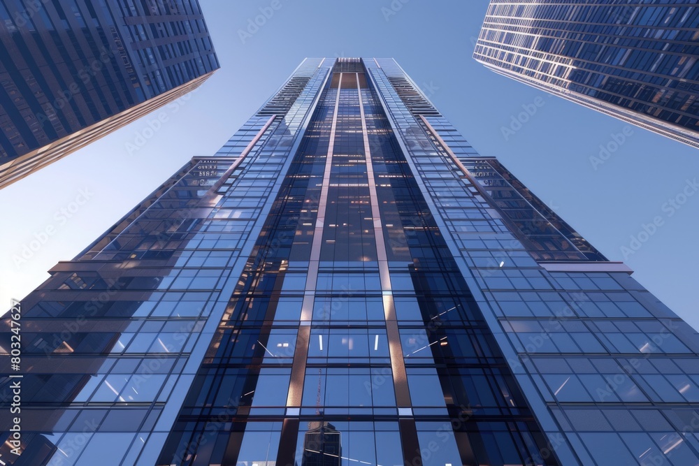 Poster A tall building with a clock on top. Suitable for cityscape concepts