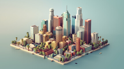 3d isometric view of downtown with skyscraper