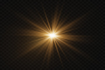 Flash light effect with special lens. The flash flashes rays and light. On a transparent background.