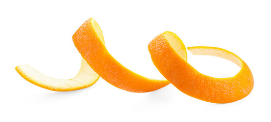 One fresh orange peel isolated on white