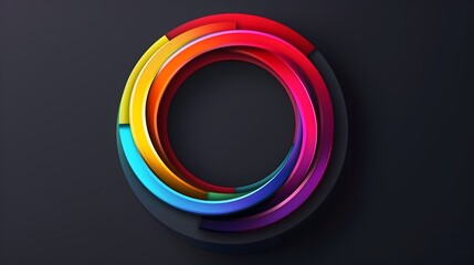 Vibrant Circular Logo with 3D Geometric Shapes in Gradient Colors on Dark Background