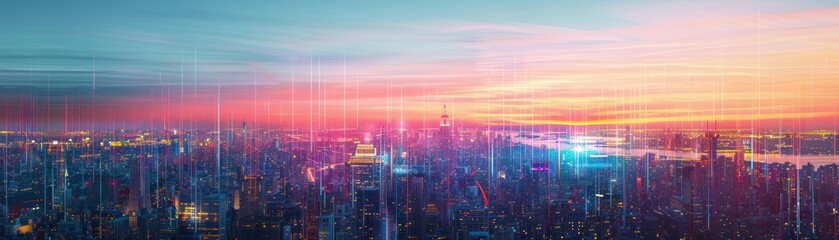 Fototapeta premium A timelapse video of a citys data usage, showing the ebb and flow of information throughout the day and night