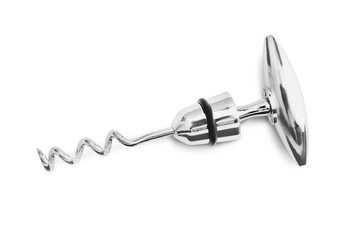 One metal corkscrew isolated on white, top view