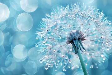Close-up of a dandelion covered in sparkling water droplets