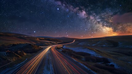 Starry night above a busy highway