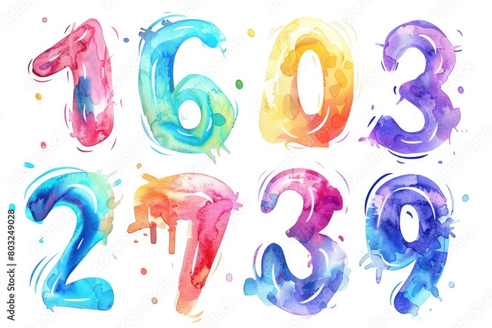 Poster vibrant set of numbers painted in different colors, great for educational materials or design projec