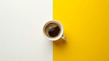Morning coffee cup on a yellow and white background