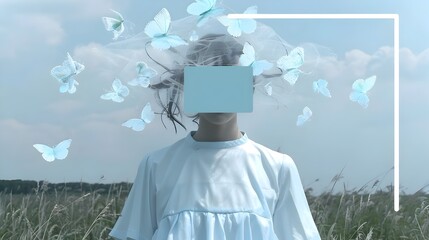 Ethereal Transformation:A Matured Woman's Butterfly-Infused Beauty in a Tranquil Field