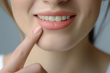 A woman displays healthy gums in this close-up, underscoring the significance of preventive oral care and hygiene practices.