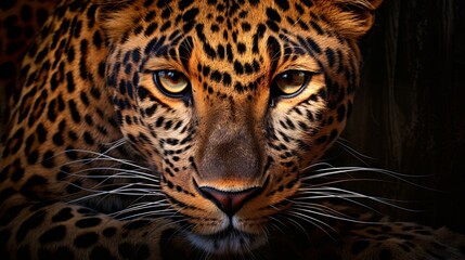 Intense gaze of a majestic wild leopard close-up