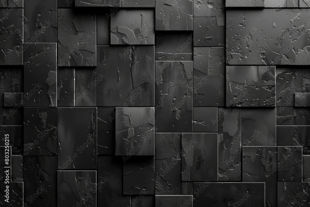 Poster a black and white photo of a wall made up of cubes. suitable for architectural design projects