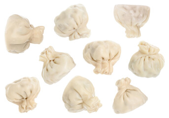Delicious khinkali (dumplings) isolated on white, set