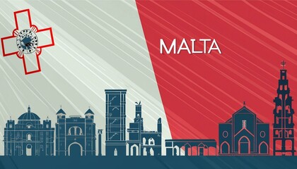 malta skyline with flag