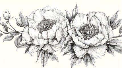 Elegant Monochrome Peony Floral Sketch in Vertical Alignment