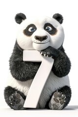 A cute panda bear holding the number seven. Suitable for various design projects